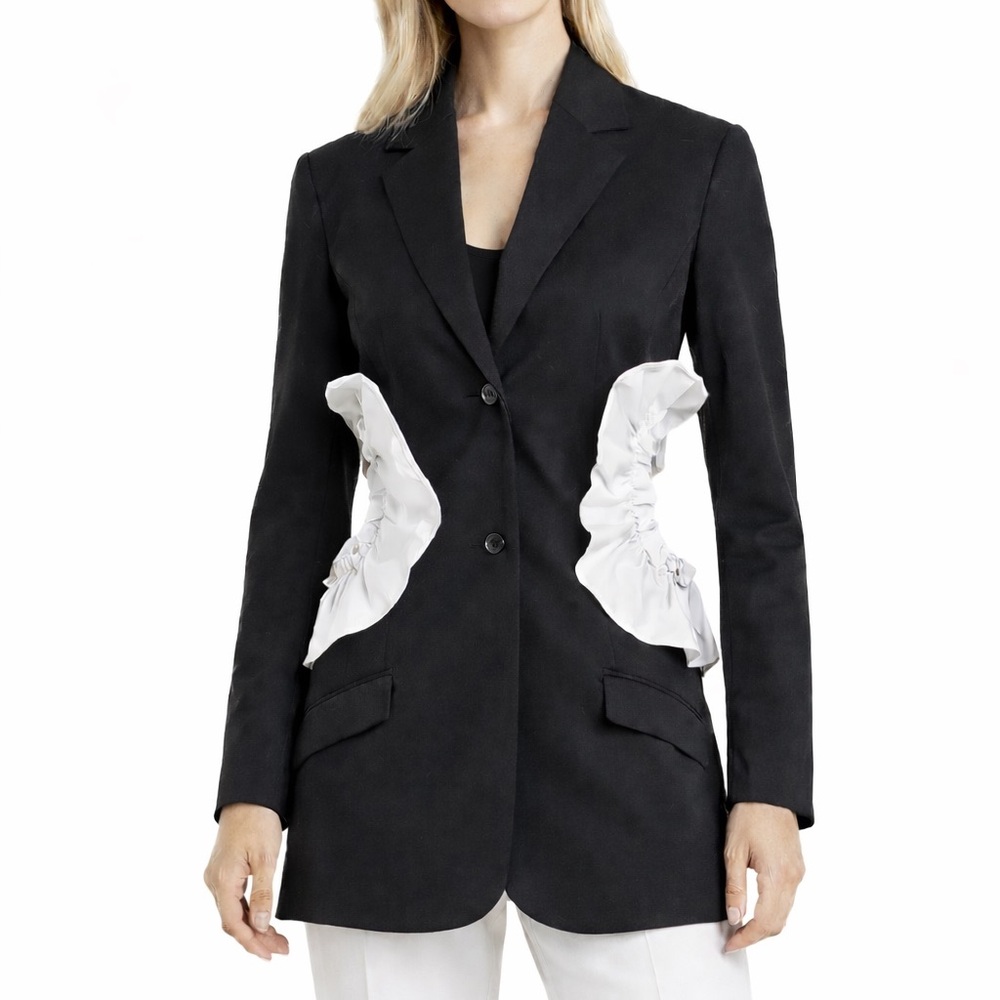 Black & White Ruffle Open Cut Out Side Jacket - Picture 12 of 14